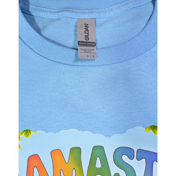 Funny Humor Namaste the Away Light Blue-Graphic T Shirt Size Large NWOT - Picture 4 of 6